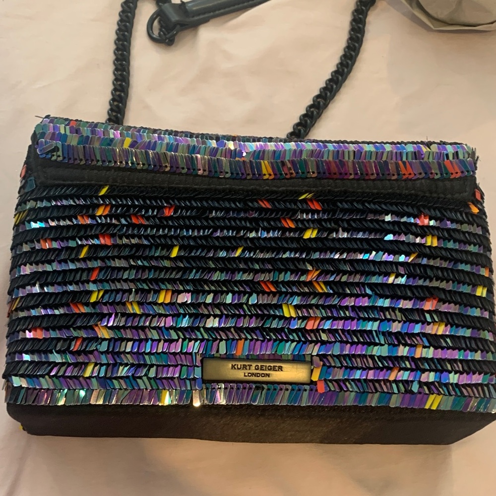 Kurt Geiger The Kensington Black Sequined Chain Crossbody Bag - Picture 6 of 9